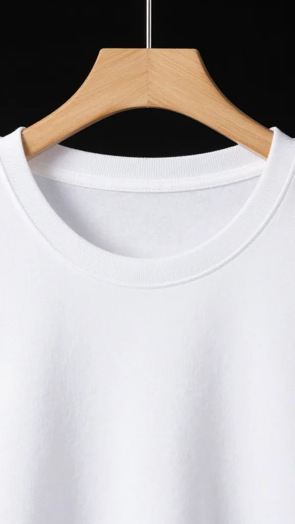closeup of crisp white tee on wooden hanger