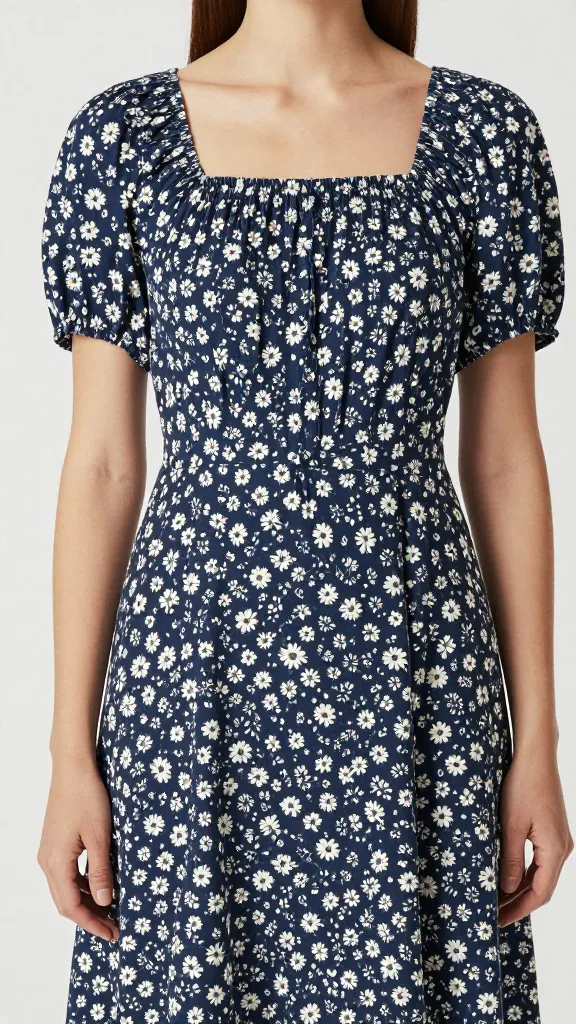 closeup cotton poplin midi dress, ditsy floral, square neckline