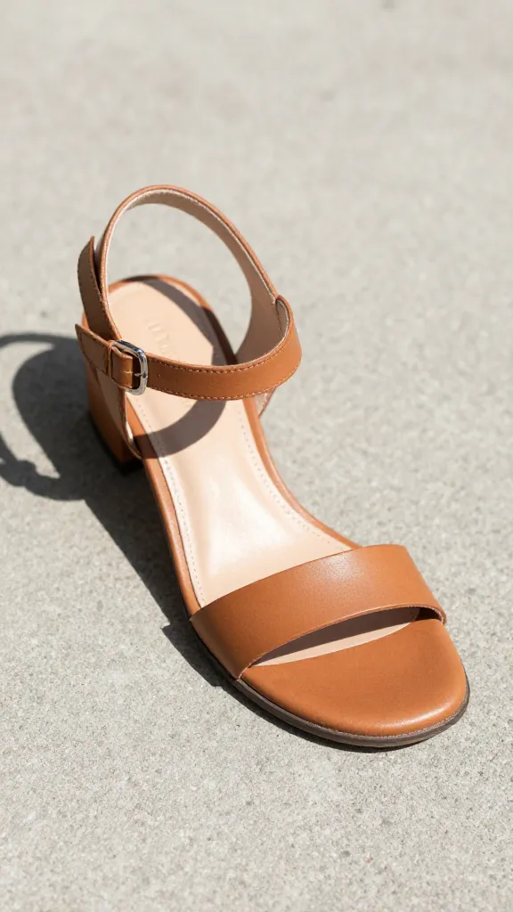 single tan leather strappy sandal on sunlit concrete