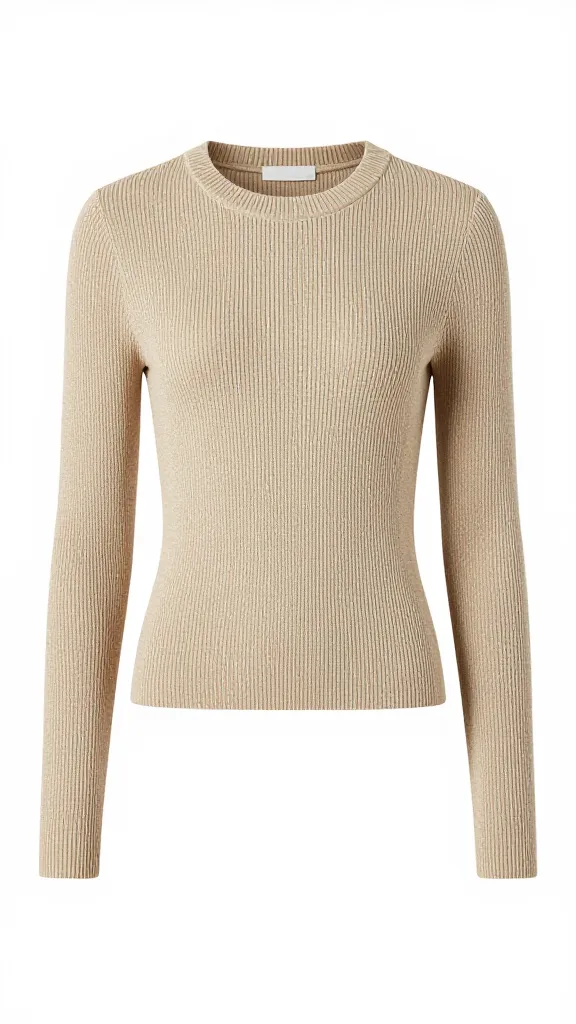 ribbed oatmeal knit crewneck, tight crop on sleeve texture