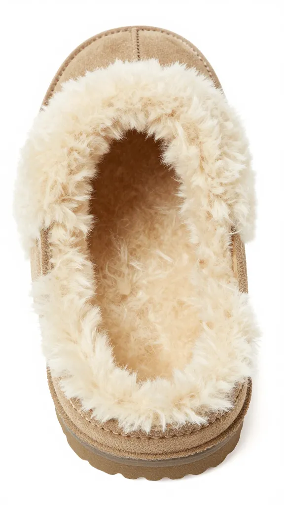 shearling-lined suede clog, closeup on tread and lining