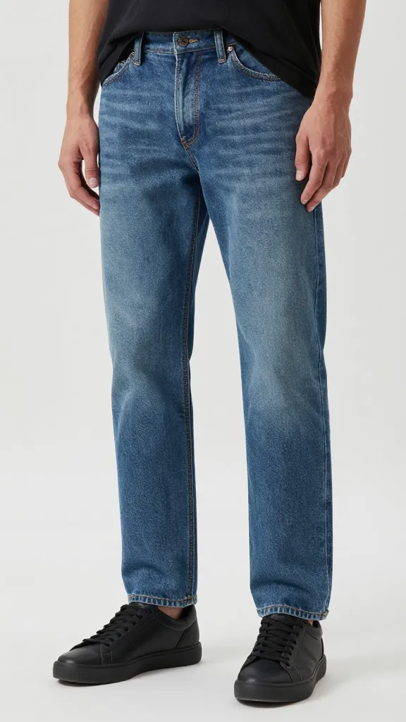 straight-leg selvedge jeans with low-profile black sneakers