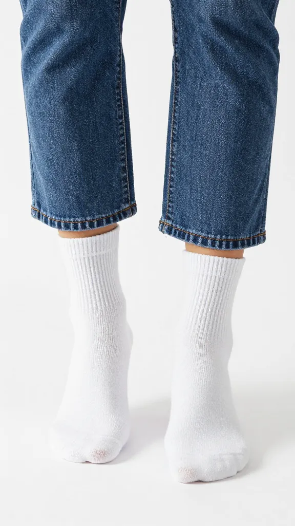 cropped hem jeans revealing ribbed white crew socks
