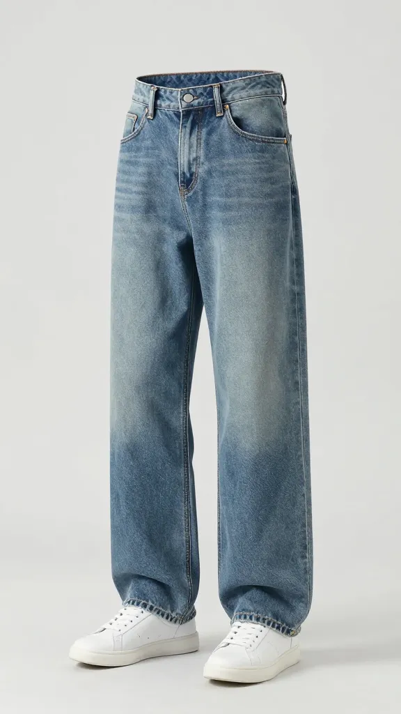 high-rise vintage wash jeans with minimalist white sneakers