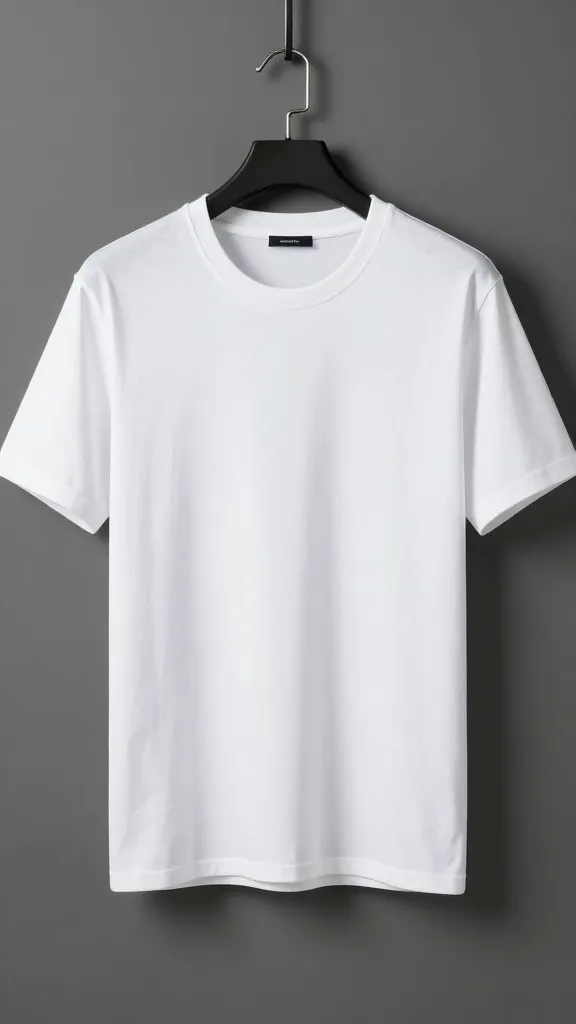 crisp white boxy tee on hanger, studio lighting
