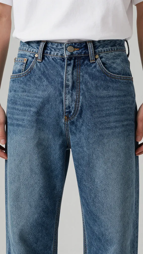 closeup straight-leg jeans waistband with tucked white tee