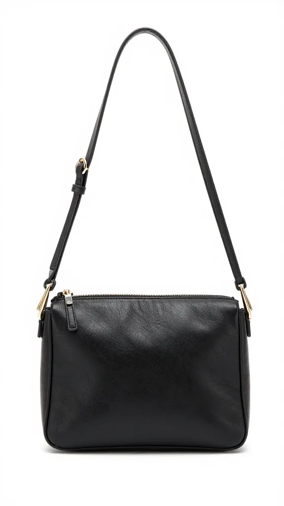 small black leather crossbody bag with gold hoop earring