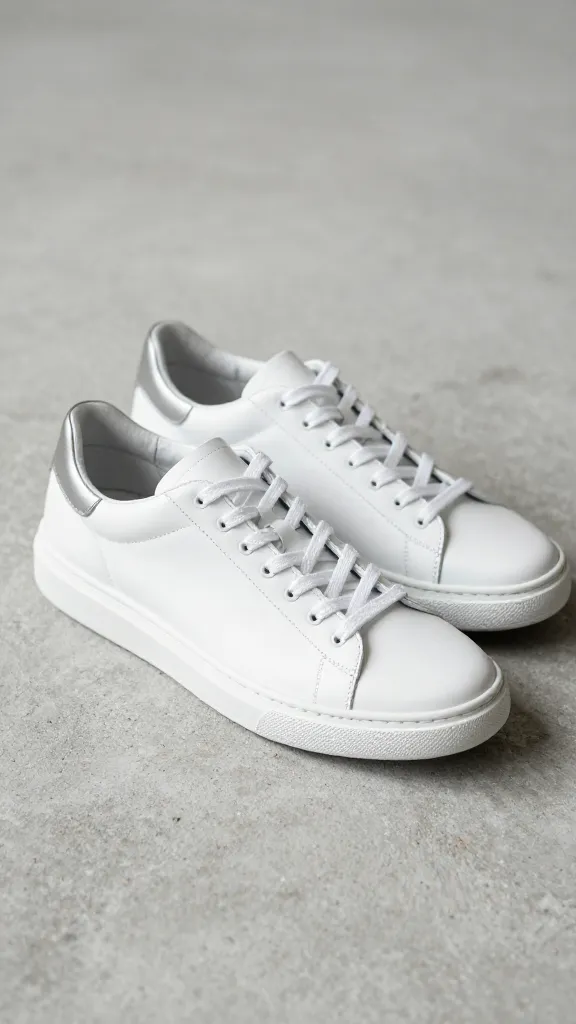 white leather sneaker on concrete, soft natural light
