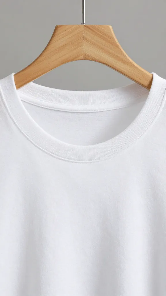 closeup of structured white tee on wooden hanger