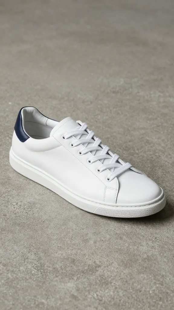 single white leather sneaker on concrete floor