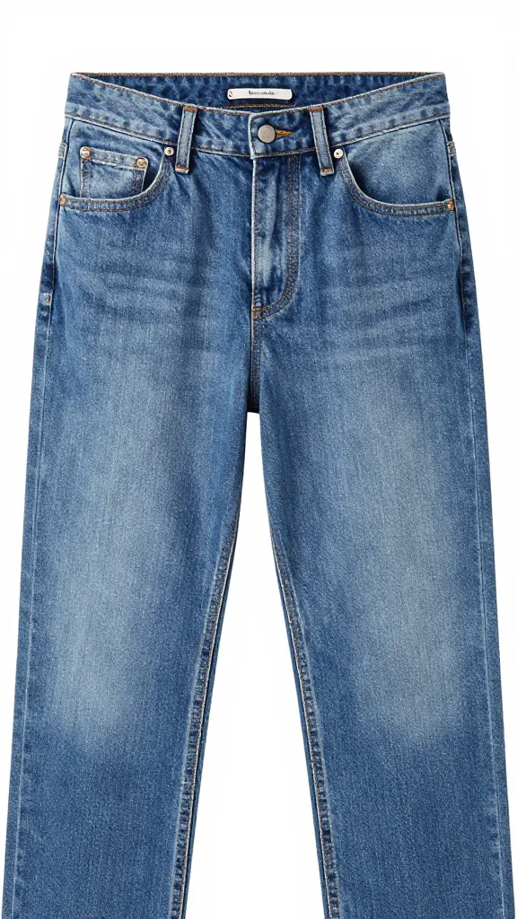 straight-leg medium-wash jeans waistband closeup with belt loops