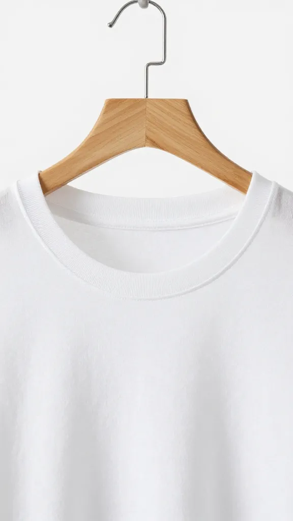 closeup structured white tee on wooden hanger