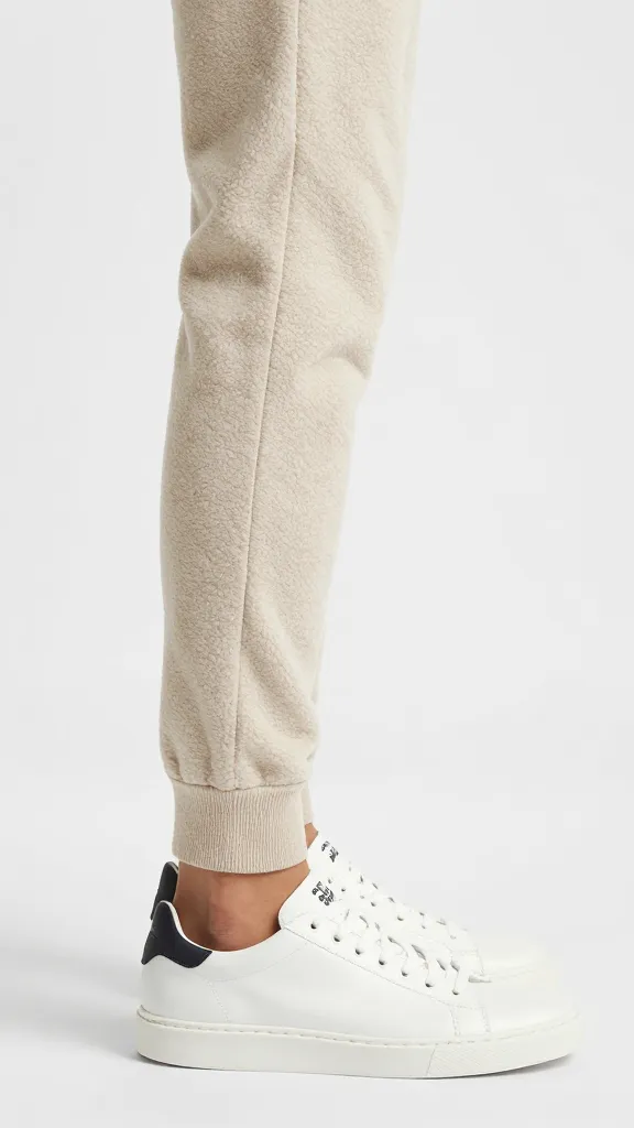 single tapered jogger ankle in oat fleece, white sneaker