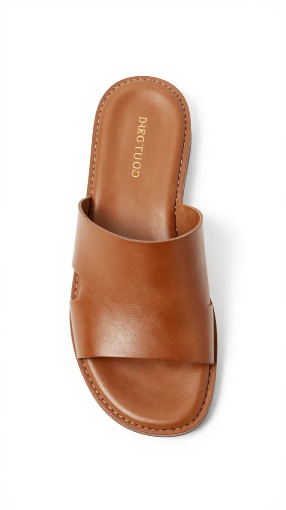 minimalist tan leather slide sandal, product shot