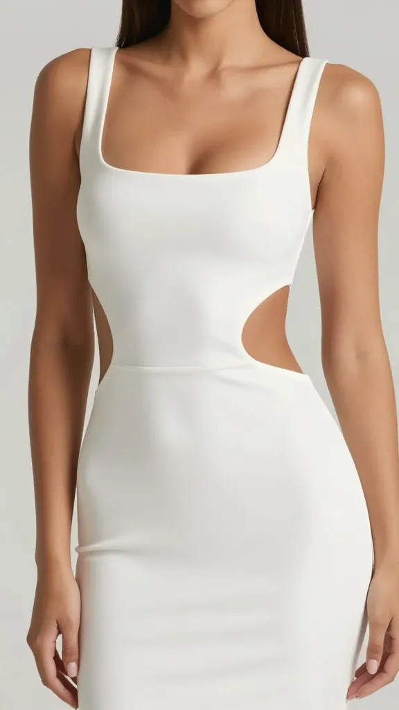 tight crop of white dress deep scoop side cut-out