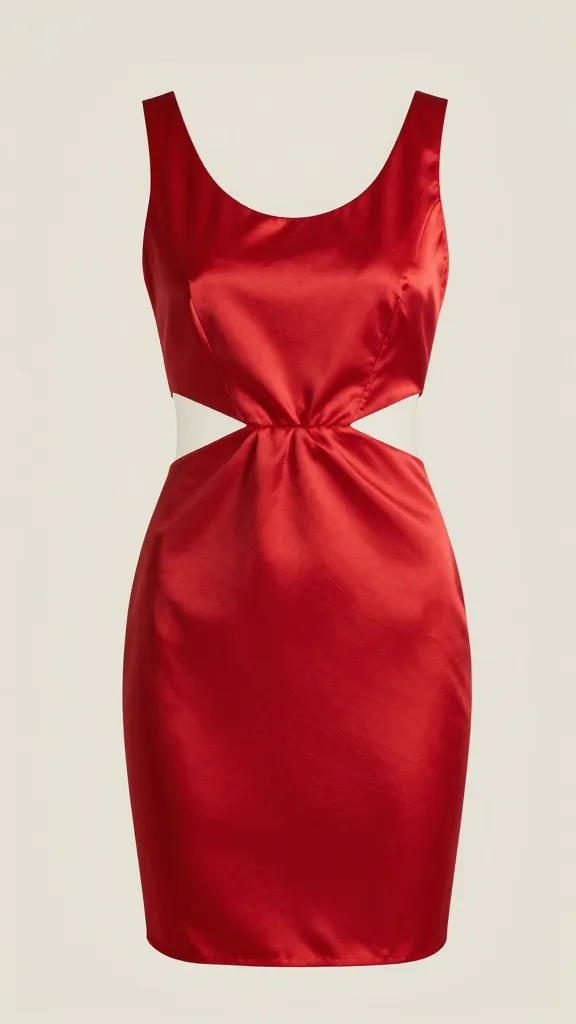 torso shot satin red dress keyhole waist cut-out