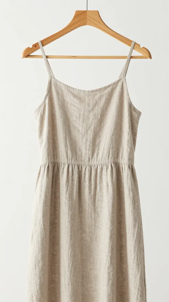 closeup cotton-linen maxi dress on rattan hanger