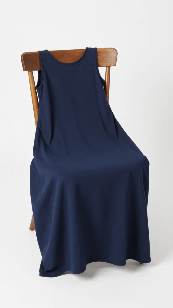 navy cotton maxi dress draped on wooden chair