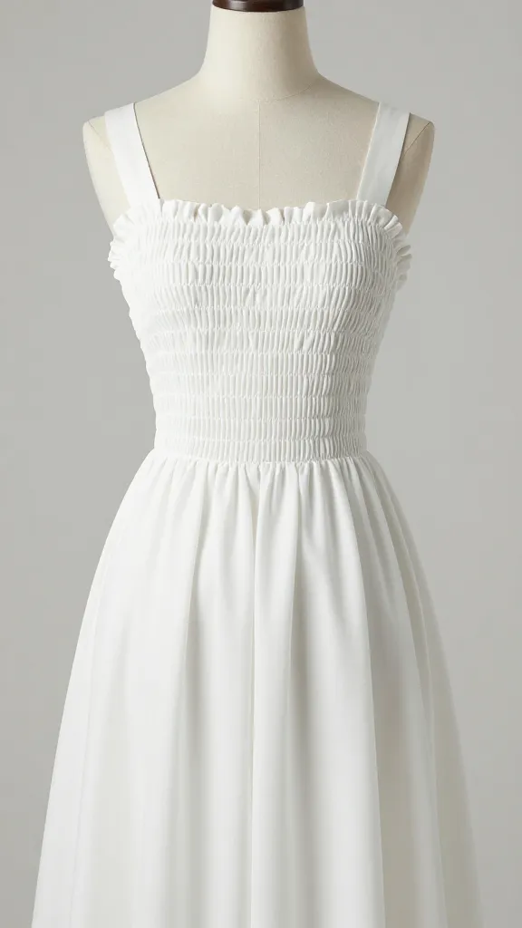 white sundress bodice with smocked back, studio lighting