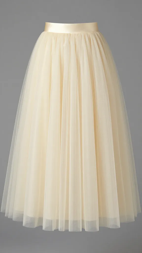champagne tulle tea-length ballerina skirt, satin waistband