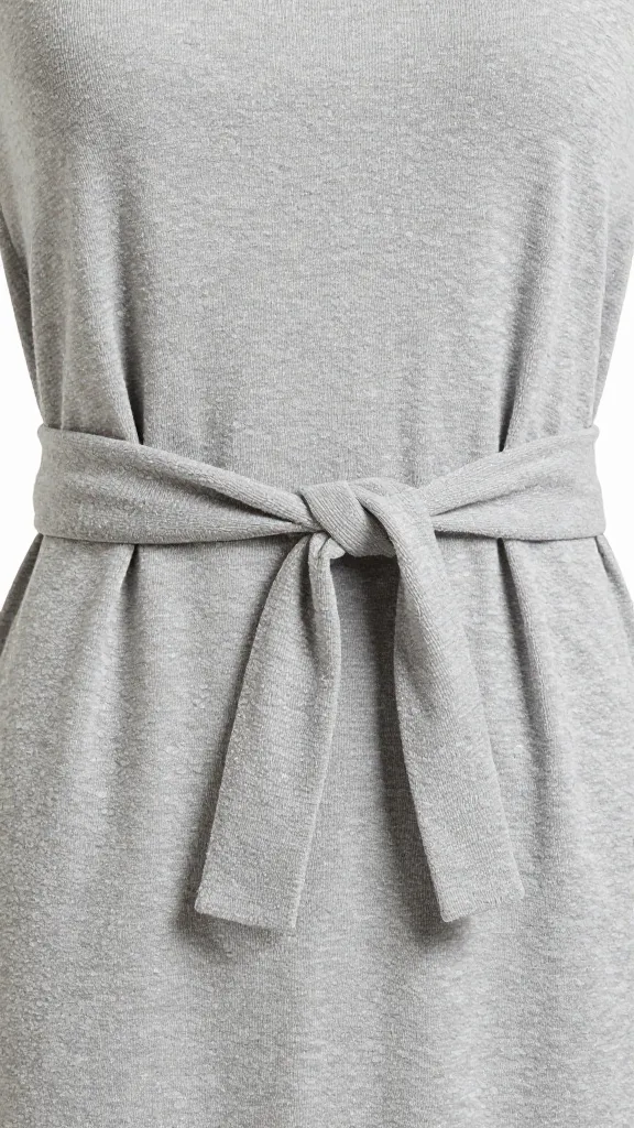 closeup of knotted belt on grey jersey T-shirt dress