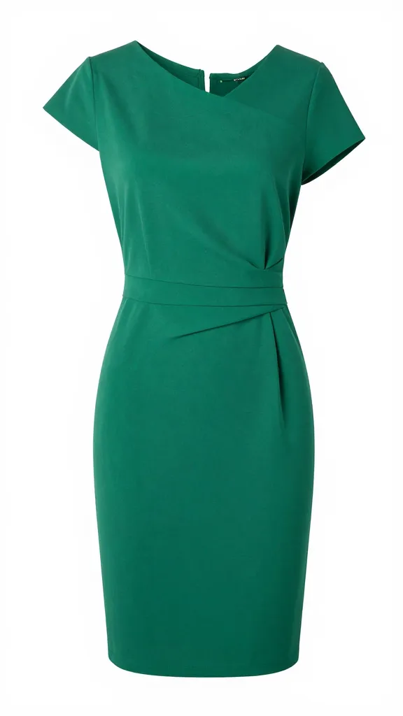 emerald one-shoulder dress with ruched waist, fabric detail